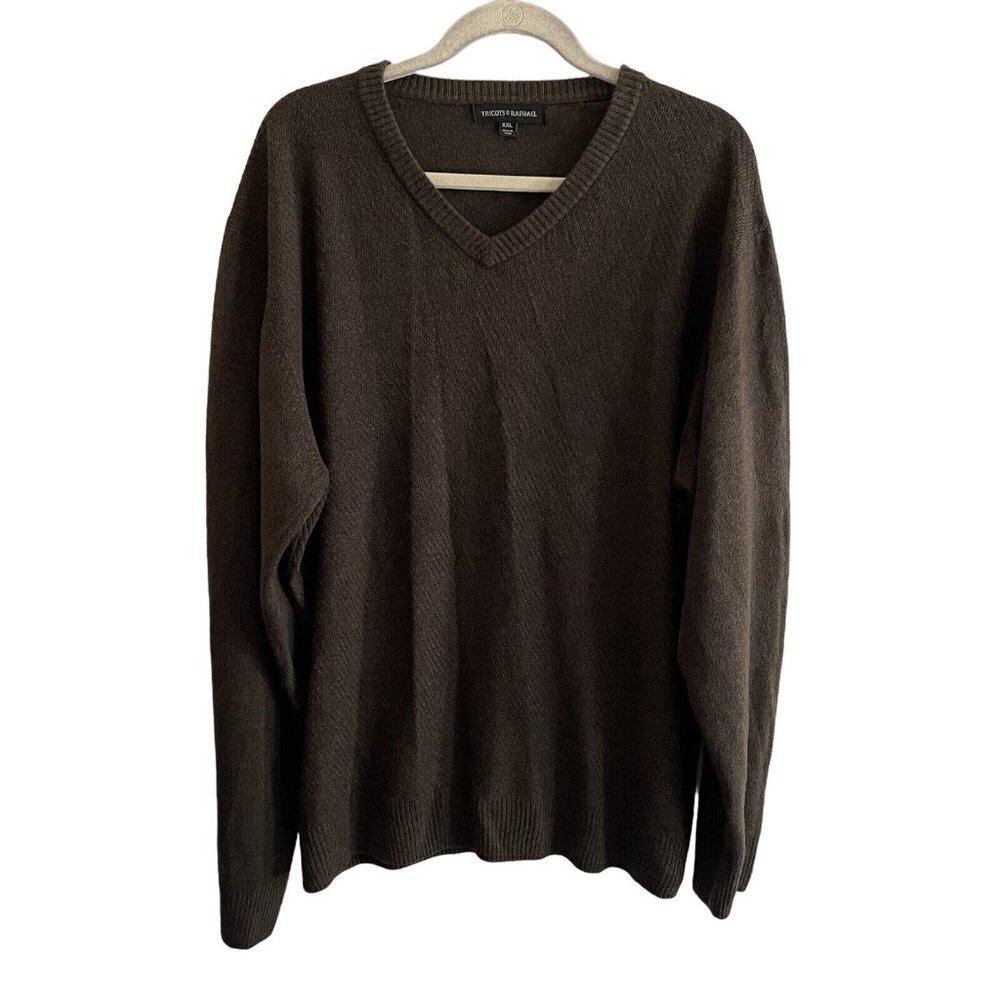 Tricots St Raphael Mens SZ XXL Brown V Neck Lightweight Pullover Long/SL Sweater